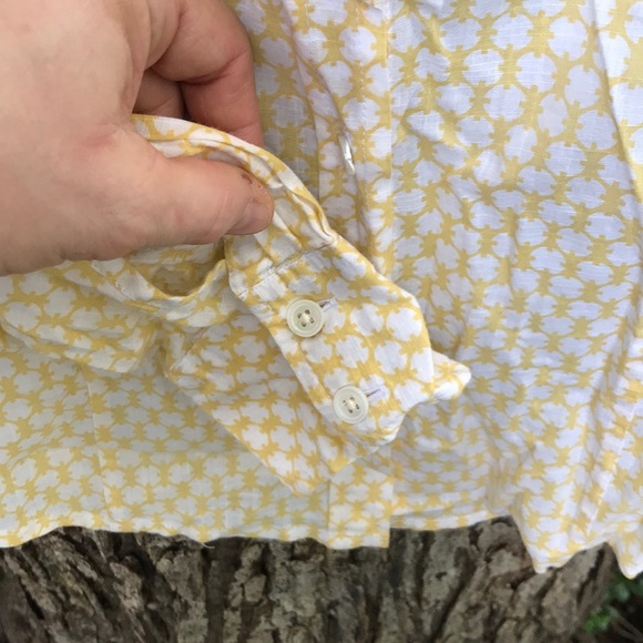 J. Crew Yellow White Long Sleeves Button Down Up Fitted Blouse S Small Circles - Picture 10 of 15